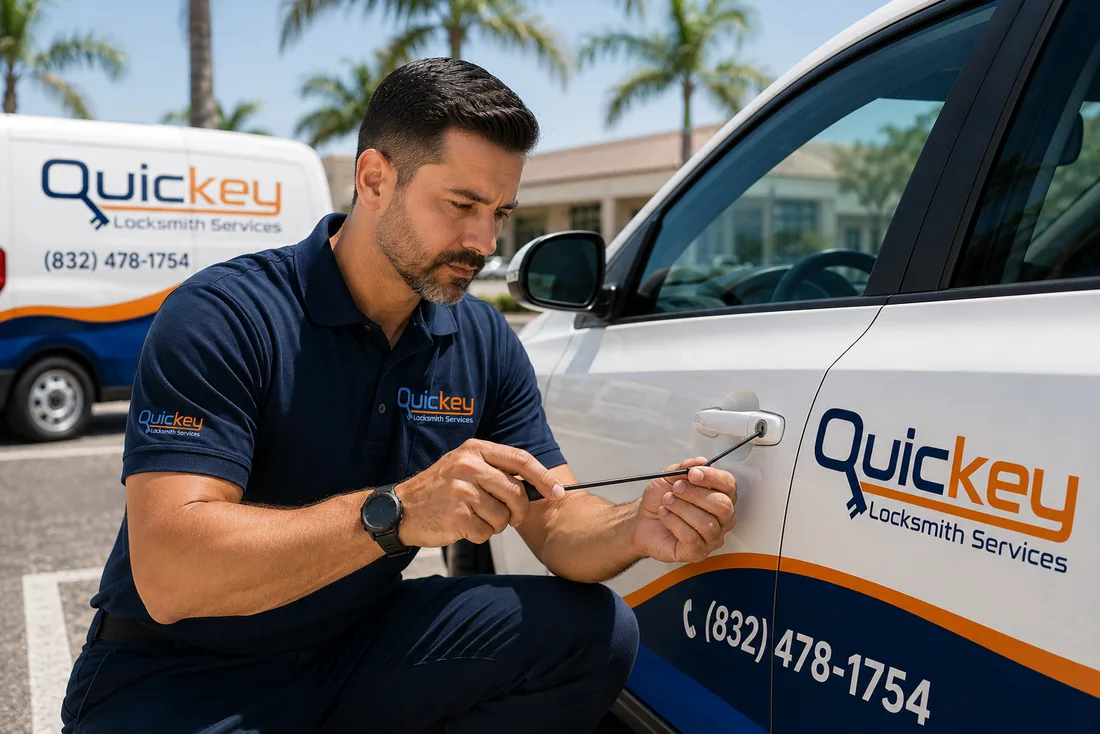 Quickey technician programming a car key in Houston